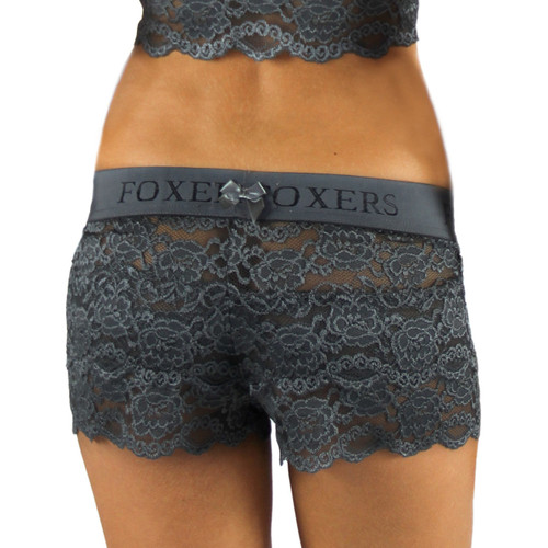 USA Made Chargray Lace Boxer with FOXERS Logo Elastic band