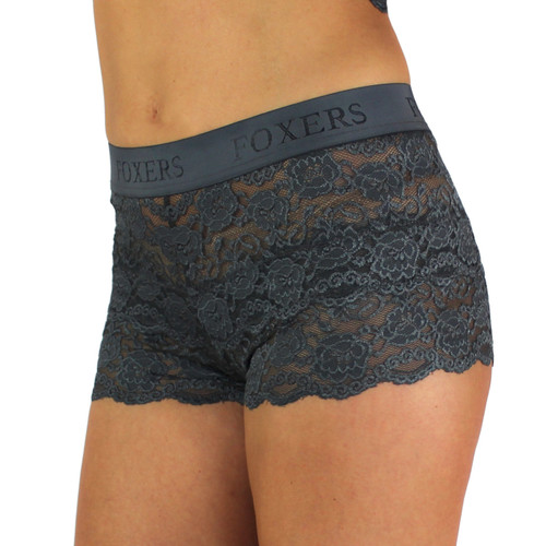 USA Made Chargray Lace Boxer with FOXERS Logo Elastic band