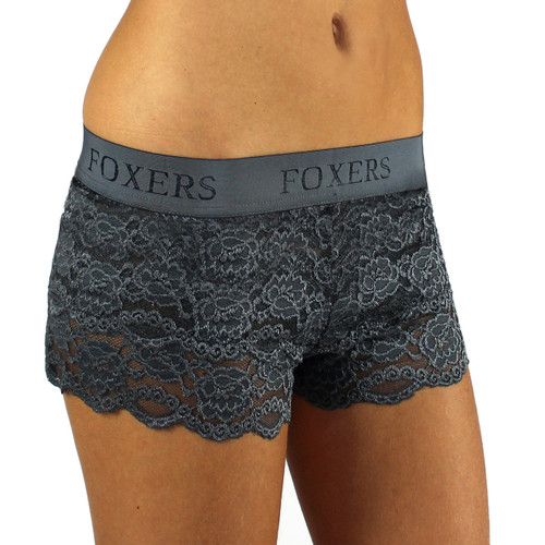 USA Made Chargray Lace Boxer with FOXERS Logo Elastic band