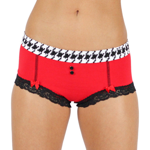Red Boyshort with Houndstooth FOXERS Band