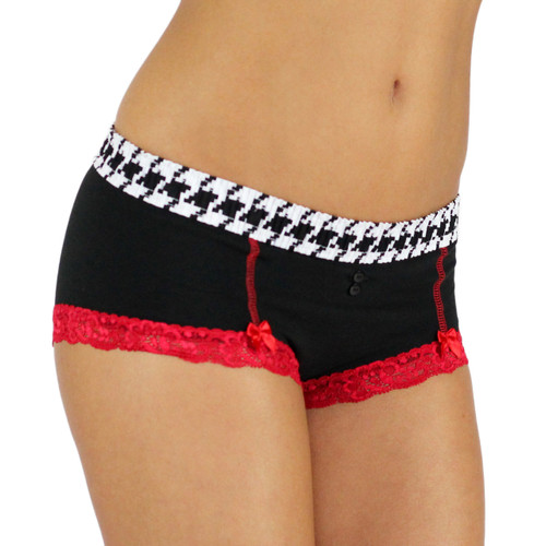 Cheeky Black Panties with houndstooth waistband