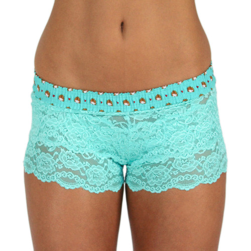Turquoise Lace Boxers with Hedgehog Waistband