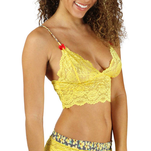 Sunshine Yellow Cropped Lace Top with Posies Straps (FXLAC-41139)