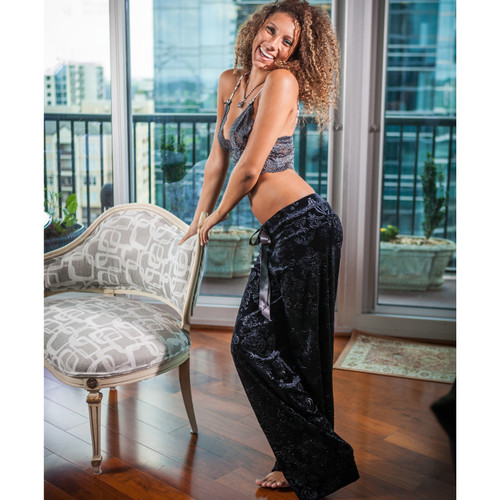 Damask Black Velvet Palazzo Pants | FOXERS Lounge Pants