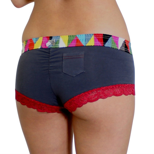 Gray Booty Shorts with Red Lace
