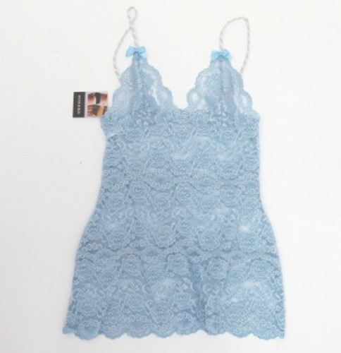 Lt Blue Lace Hip Length Cami Lt Gray white adj Straps lt blue bow