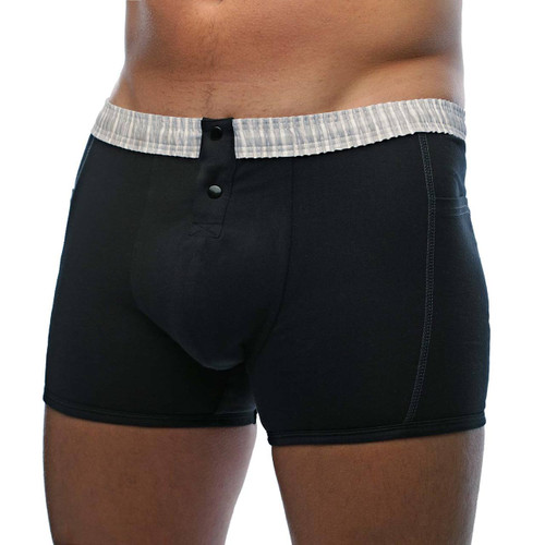 Men's Black Boxer Brief with Grey & White Striped Waistband