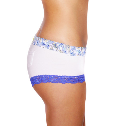 White Boyshort with Paisley Waistband