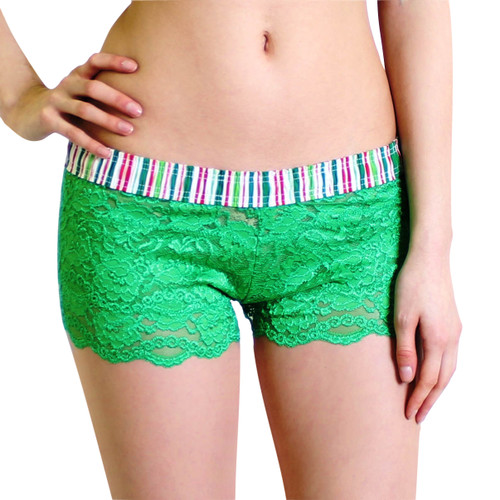 Green Lace Boxer with Red Green Striped Waistband