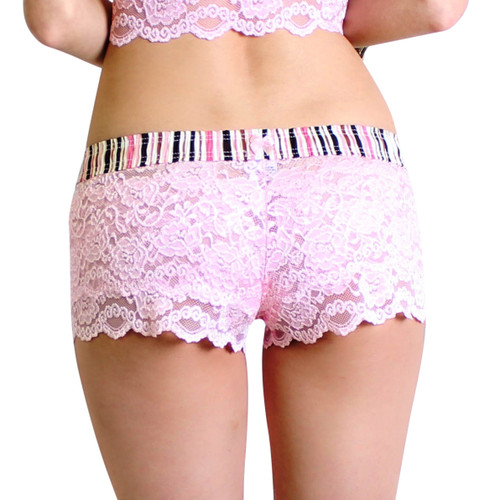 Pink Lace Boxers with Pink Brown Striped Waistband