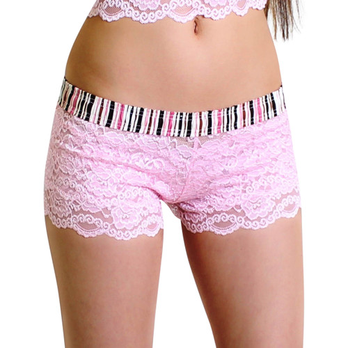 Pink Lace Boxers with Pink Brown Striped Waistband
