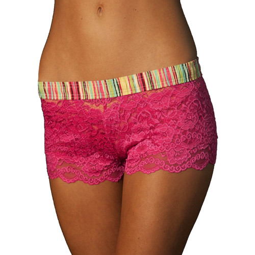 Fuchsia Lace Boxers with Aqua Waistband