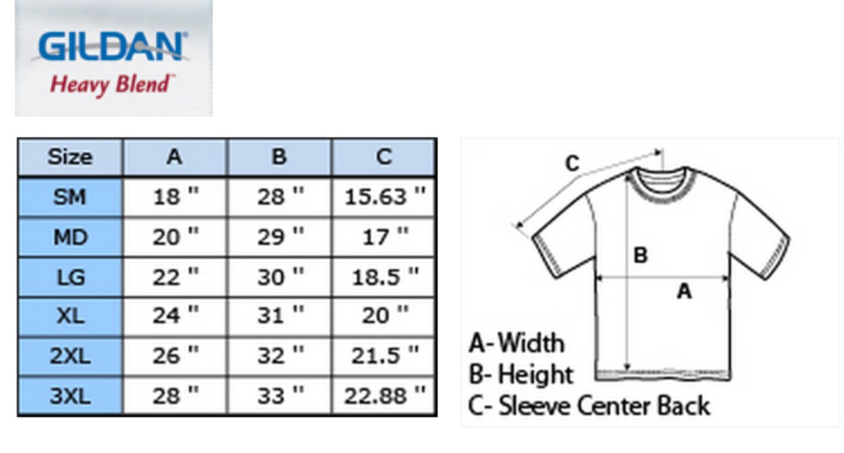 Gildan Ultra Cotton T-shirt Size Chart