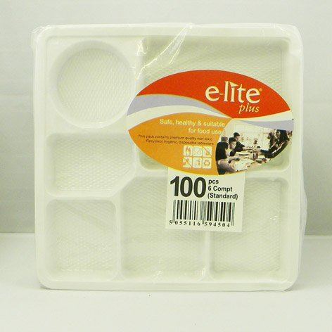 Plastic Plates 6 Compartment - 100 Pieces Plastic Plates 6 Compartment - 100 Pieces