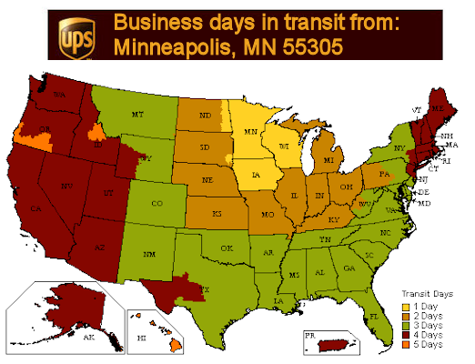 UPS Ground Transit Times from TheCornerGuardStore com - Ups Grnd Map 55443 