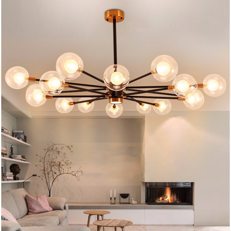 Double Glass Lampshade LED Chandelier Light Modern Style Living Room Horizon Lights