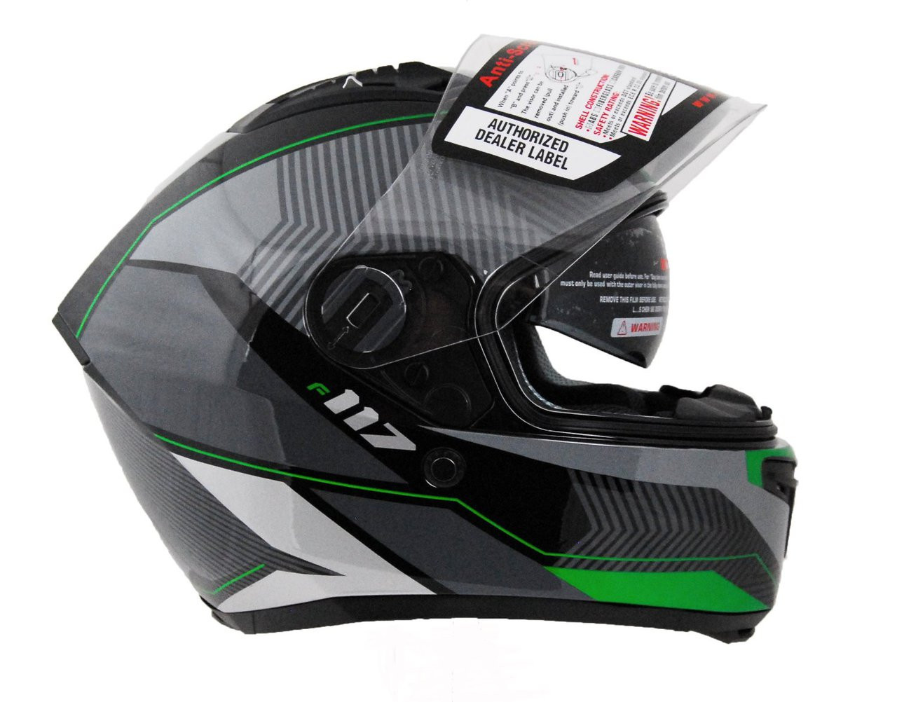 Vega Stealth F117 Full Face Helmet With Sunshield Neon Green Graphic ...