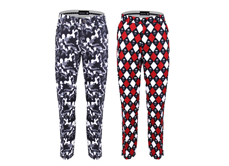 camo print golf pants and argyle skull golf pants for men