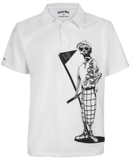 Mr. Bones performance men's golf shirt.  Lightweight, breathable material with superior moisture control.  The perfect choice for your next golf outing!  Also available in royal blue.