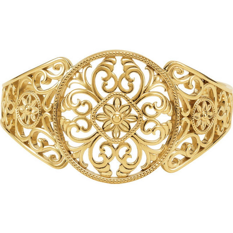 14K Gold Filigree Cuff Bracelet - DaVinci Emporium