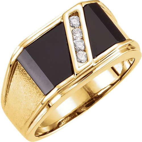 14K Yellow Gold Onyx and 1/8 CTW Diamond Men's Ring - DaVinci Emporium