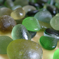 Green genuine or real sea glass pieces