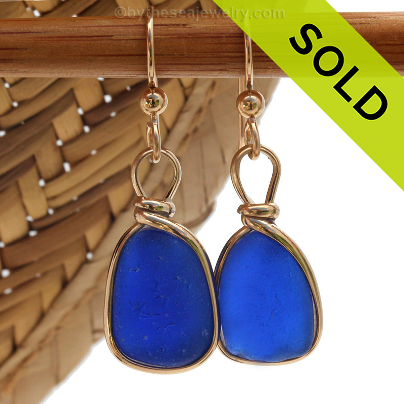 Cobalt blue sea glass earrings Clearance