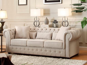 Homelegance Grand Chesterfield Sofa Upholstered Button Tufted Fabric ...