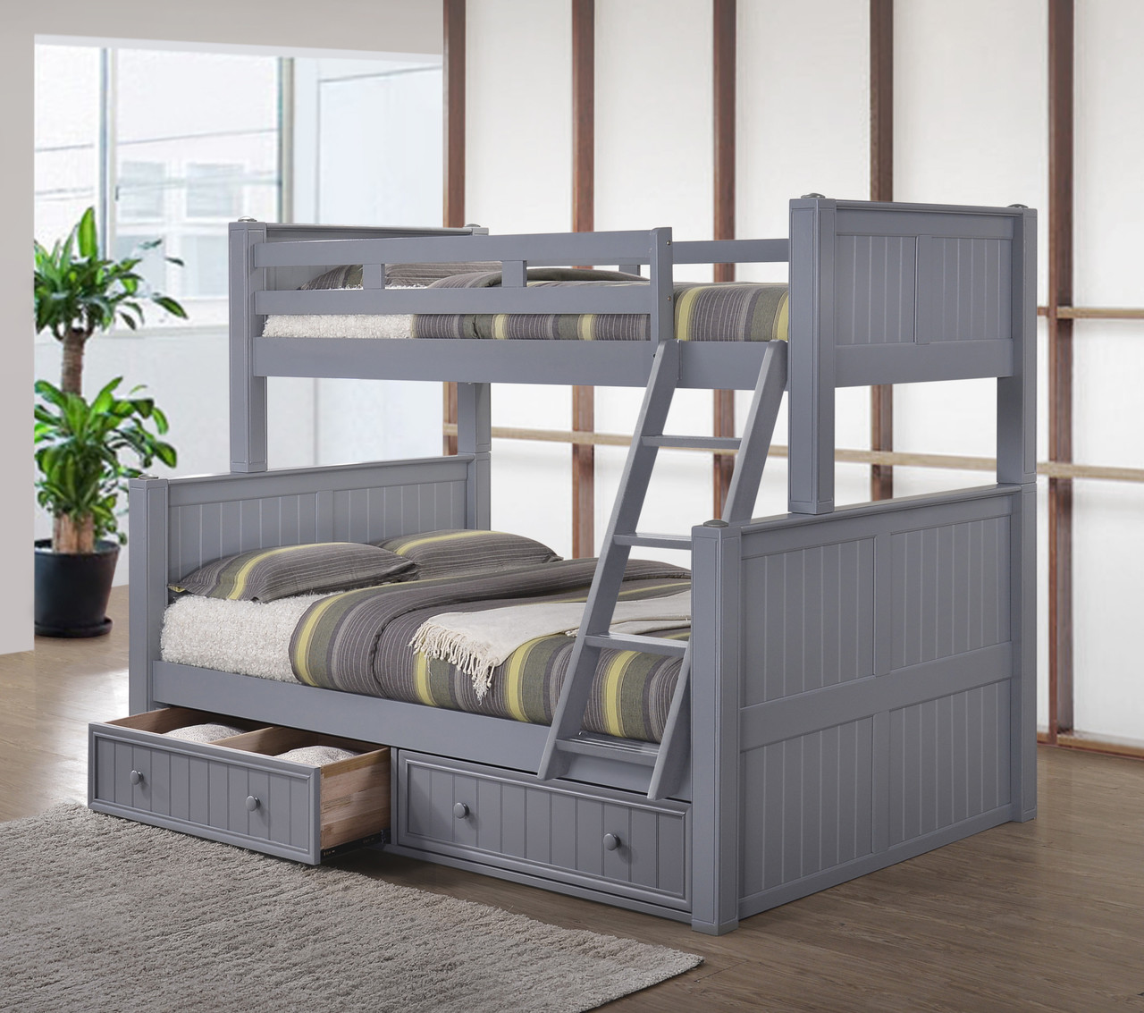 Dillon Blue Twin Full Bunk Bed  Navy Blue Bunk with Trundle Bed