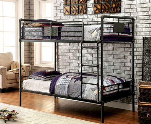 Furniture of America Industrial Piping Twin Metal Bunk Bed