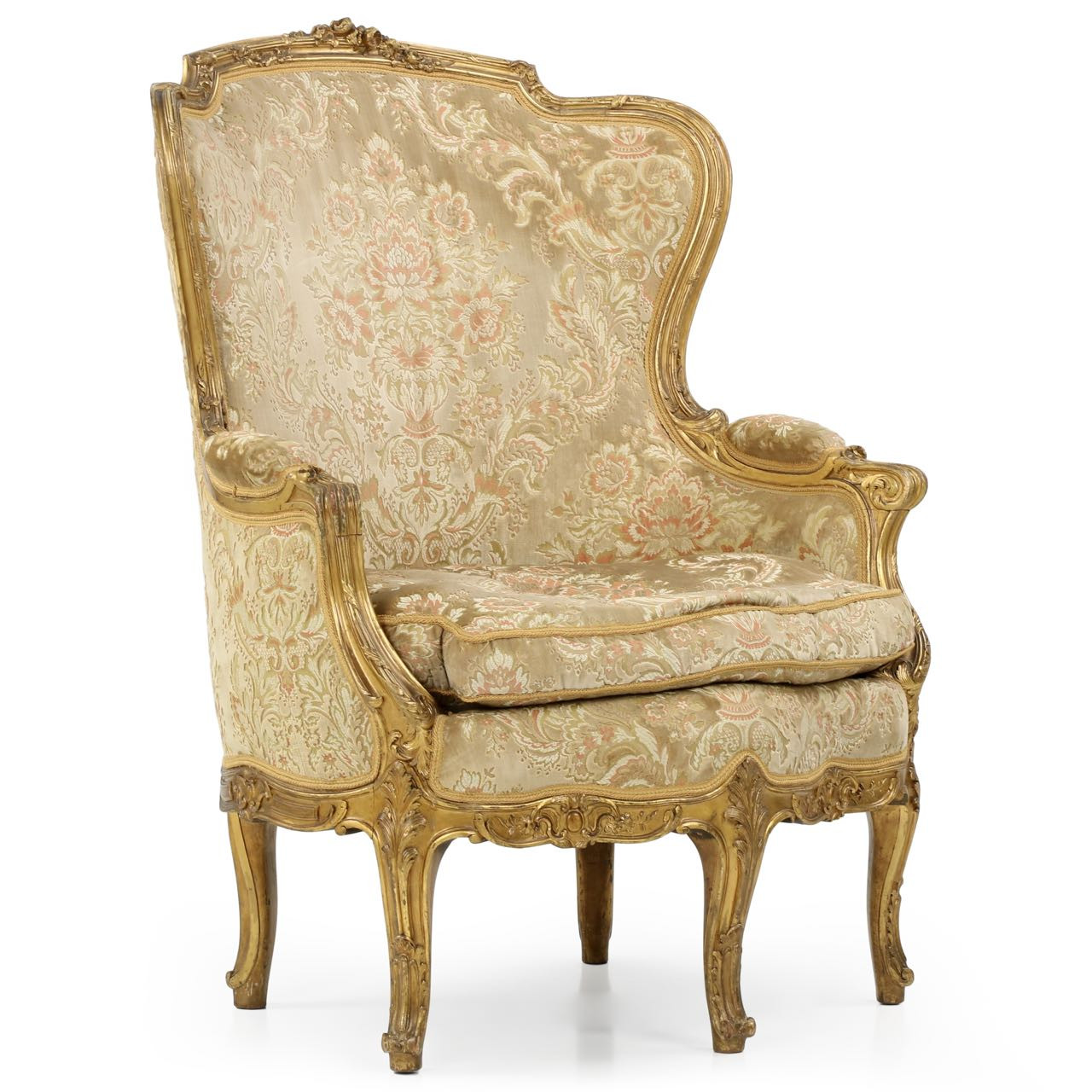 French Louis XV Style Giltwood Arm Chair, 19th Century