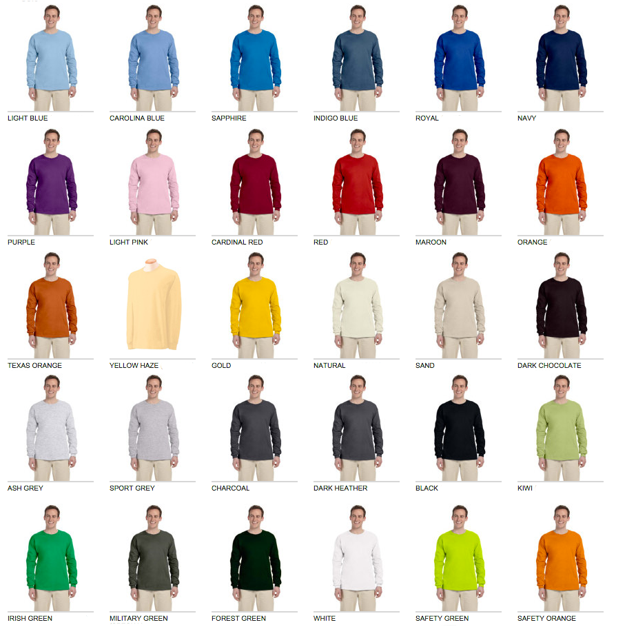 Gildan Tee Shirt Color Chart