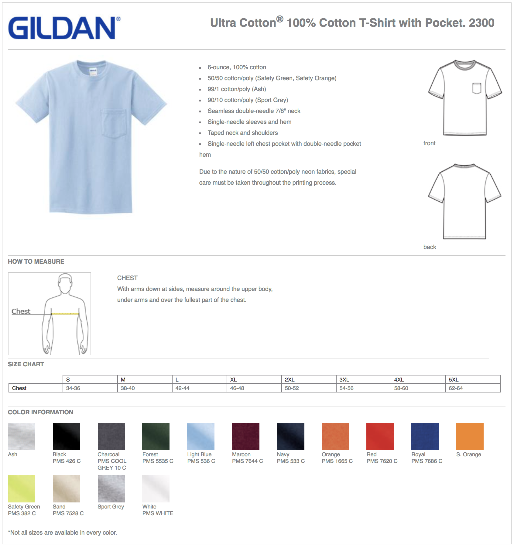 Gildan 50 50 Shirt Size Chart