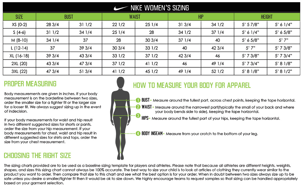 nike legend jersey size chart