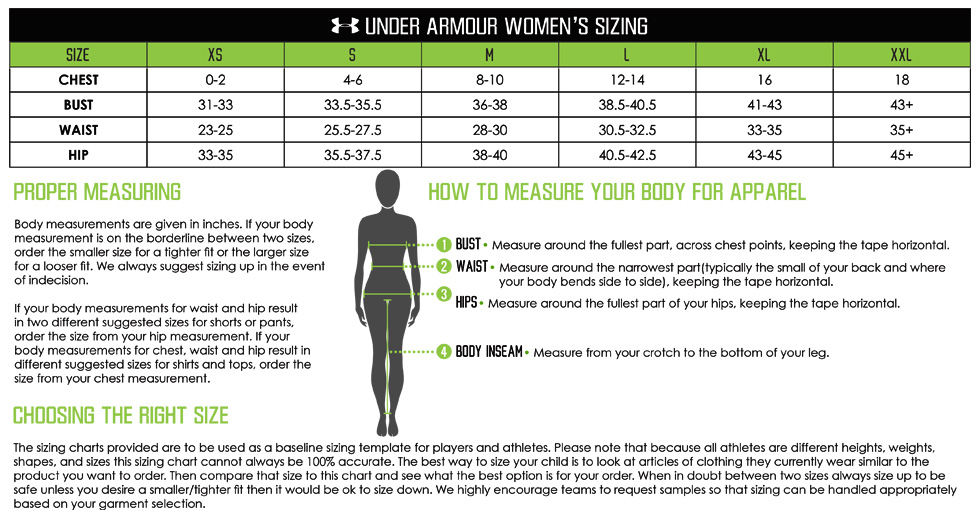 under armour legging size chart