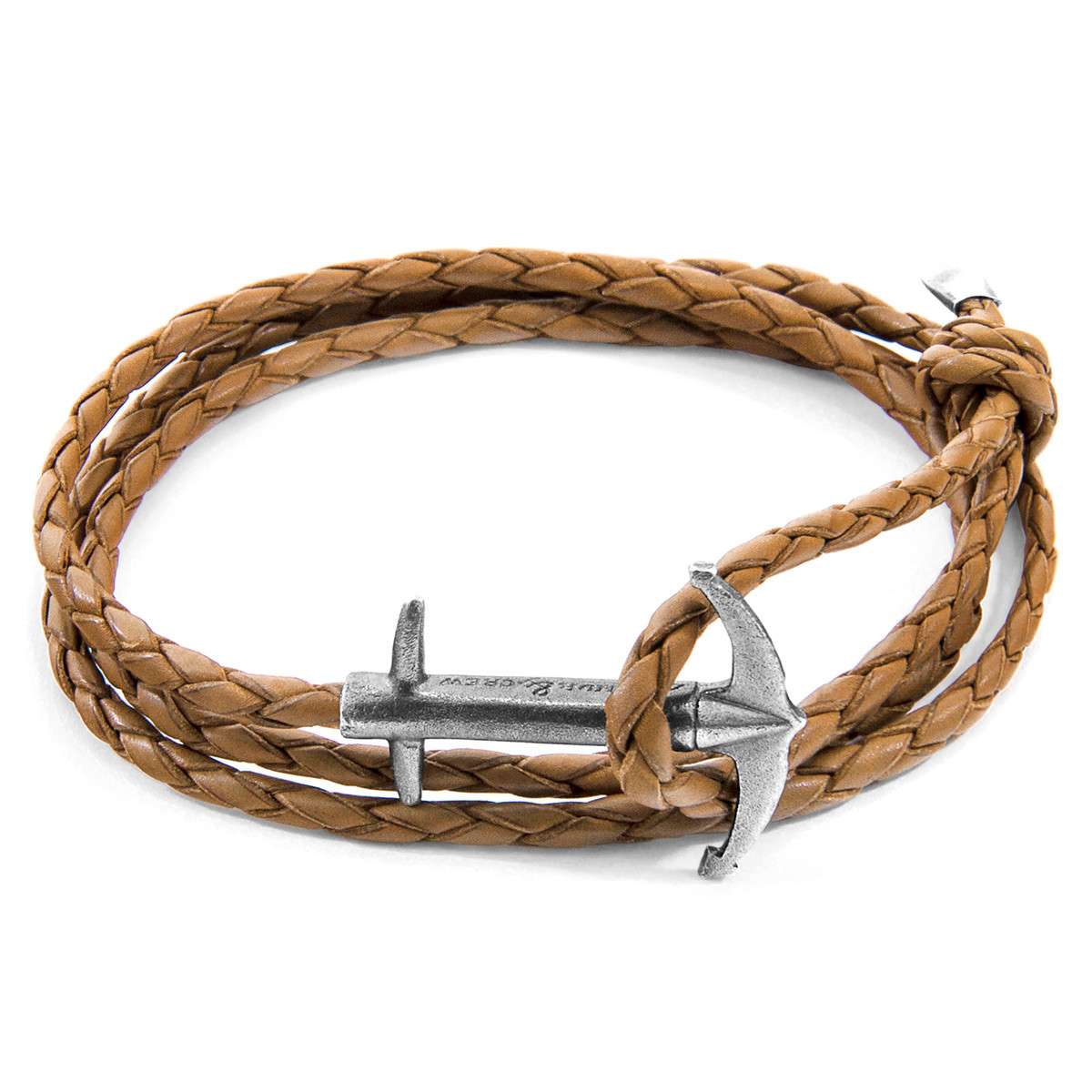 Light Brown Admiral Anchor Silver and Braided Leather Bracelet