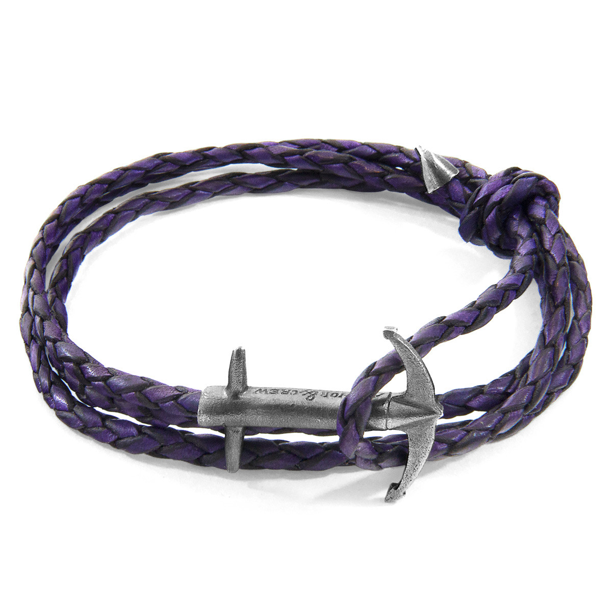 Grape Purple Admiral Anchor Silver and Braided Leather Bracelet
