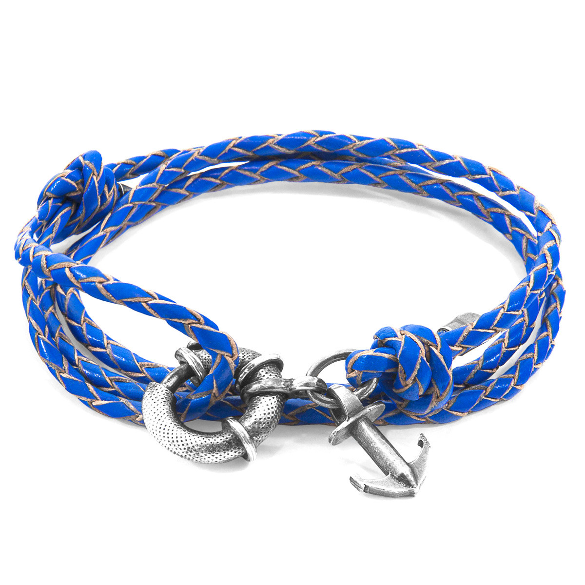 Royal Blue Clyde Anchor Silver and Braided Leather Bracelet