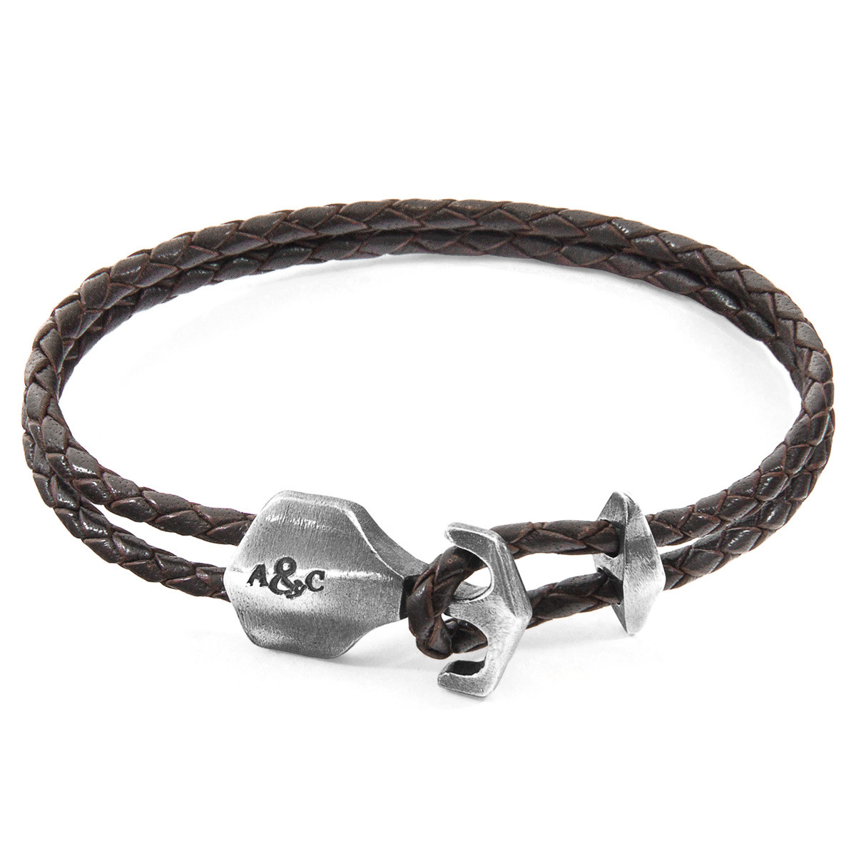Dark Brown Delta Anchor Silver and Braided Leather Bracelet