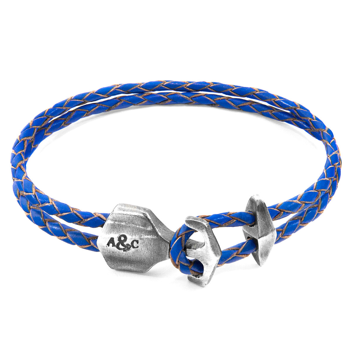 Royal Blue Delta Anchor Silver and Braided Leather Bracelet