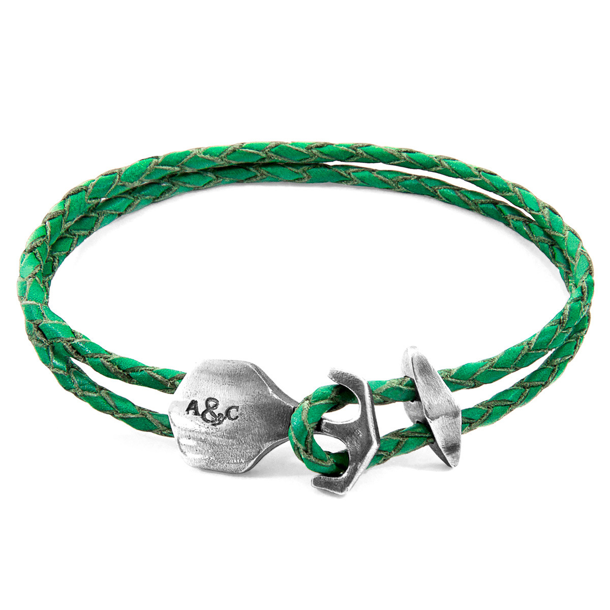 Fern Green Delta Anchor Silver and Braided Leather Bracelet