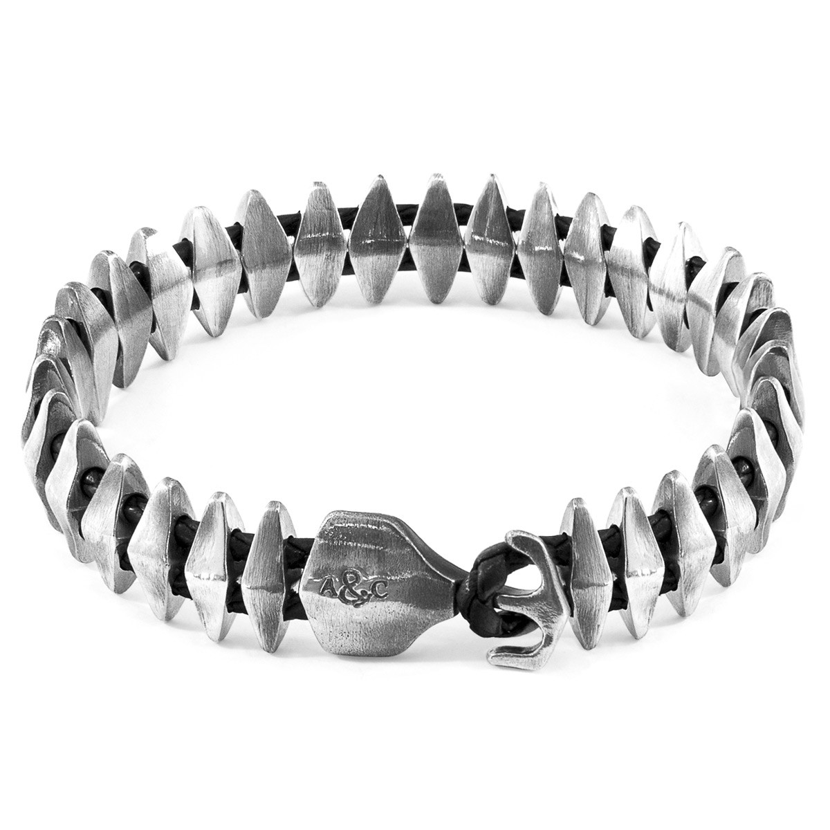 Coal Black Delta Anchor Maxi Silver and Braided Leather Bracelet