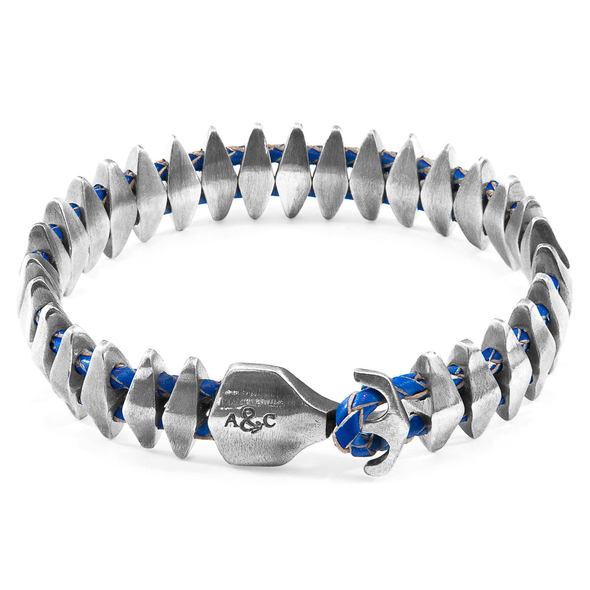 Royal Blue Delta Anchor Maxi Silver and Braided Leather Bracelet