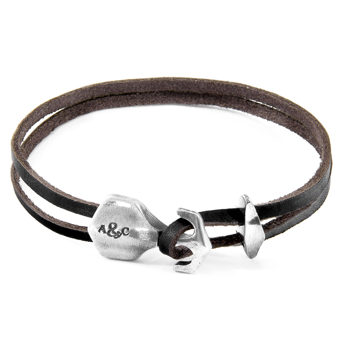 Delta Anchor Silver And Flat Leather Bracelet