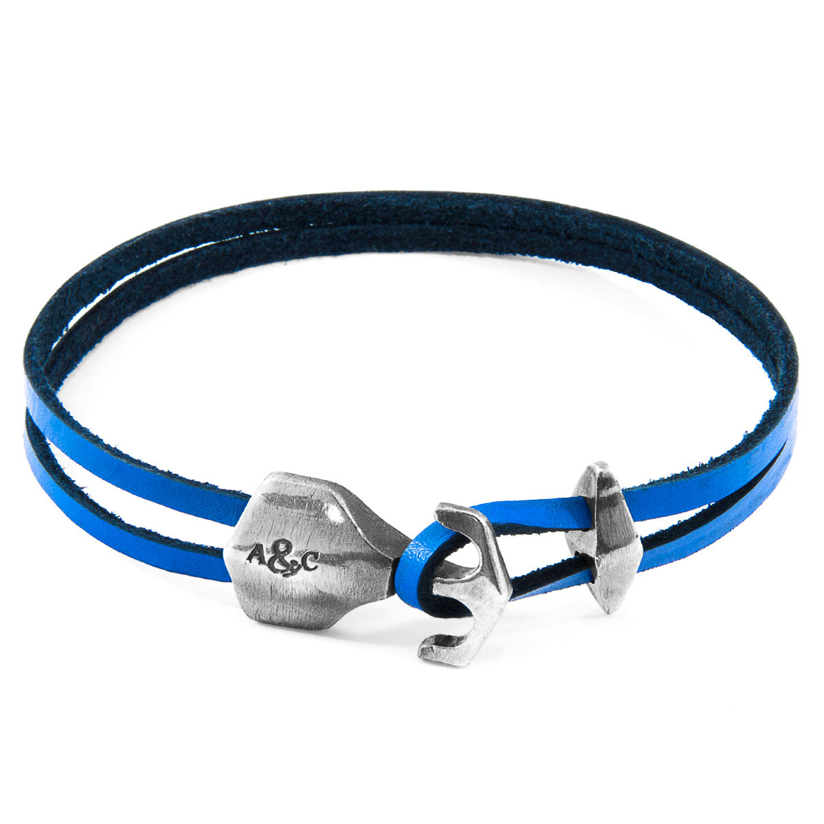 Royal Blue Delta Anchor Silver and Flat Leather Bracelet