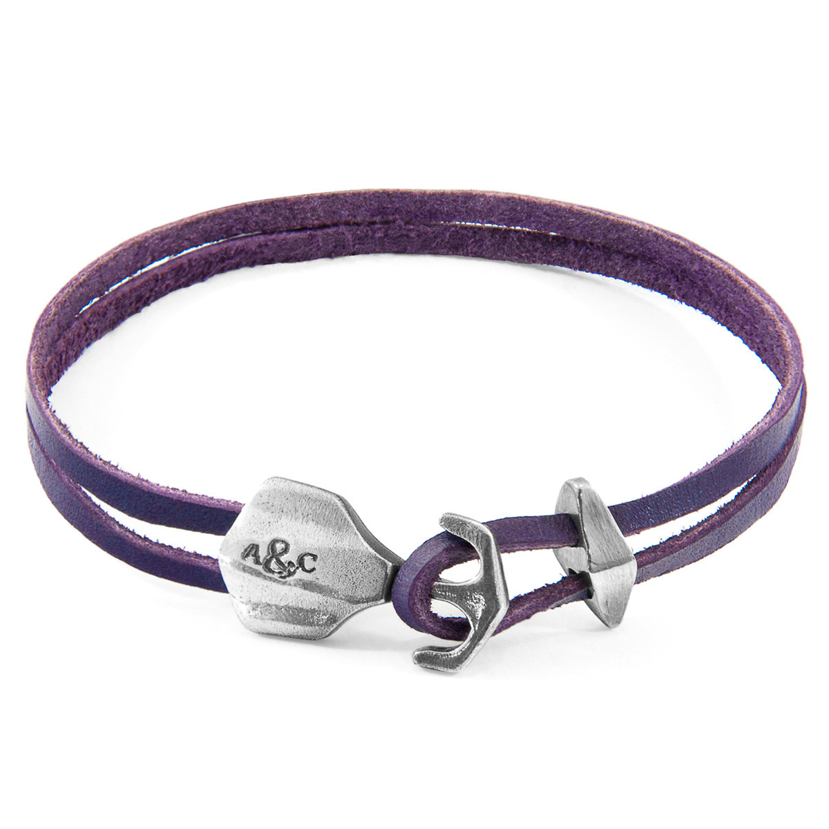 Grape Purple Delta Anchor Silver and Flat Leather Bracelet
