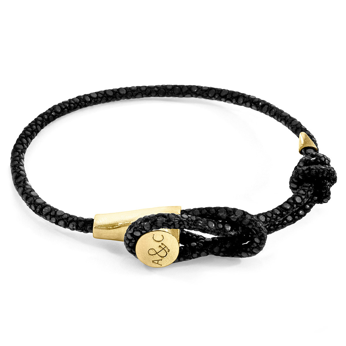 Raven Black Dundee 9ct Yellow Gold and Stingray Leather Bracelet