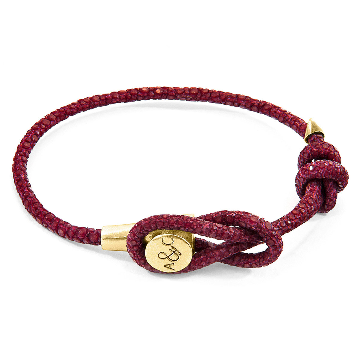 Bordeaux Red Dundee 9ct Yellow Gold and Stingray Leather Bracelet