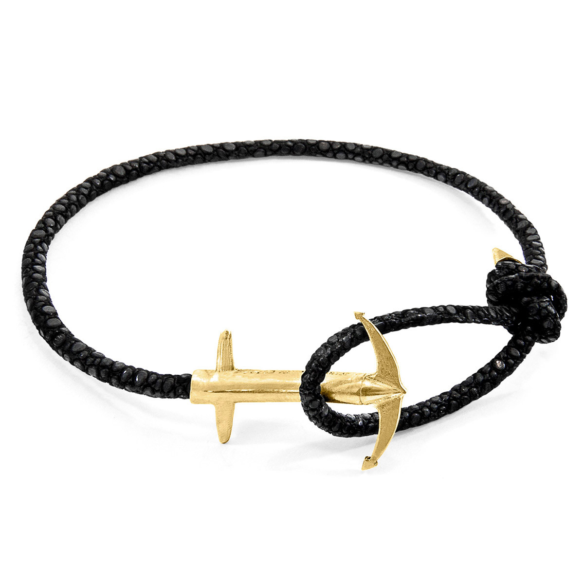 Raven Black Admiral Anchor 9ct Yellow Gold and Stingray Leather Bracelet