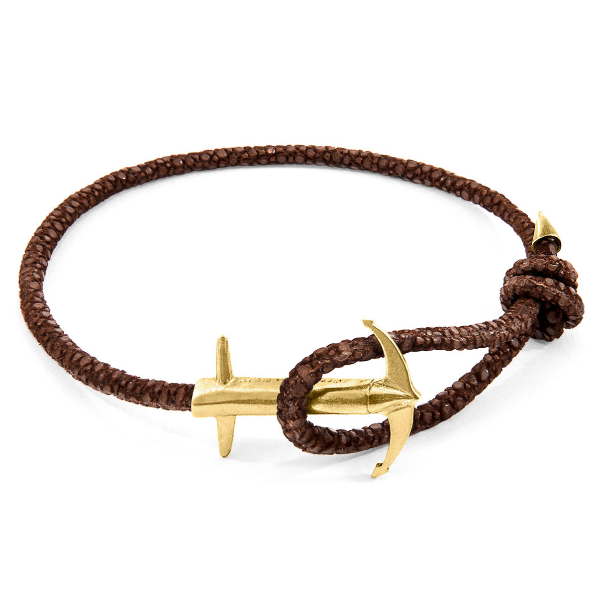Mocha Brown Admiral Anchor 9ct Yellow Gold and Stingray Leather Bracelet